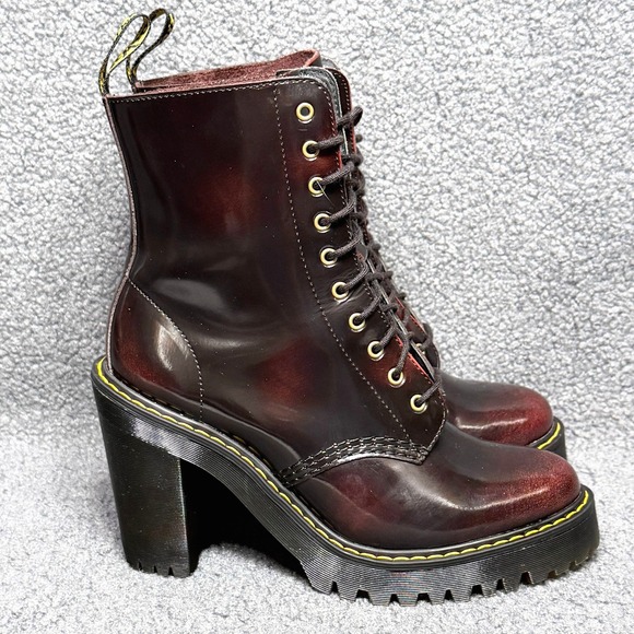 Dr. Martens Shoes - Dr Martens Kendra Womens Size 7 Platform Heeled Boots Cherry Red Arcadia Leather